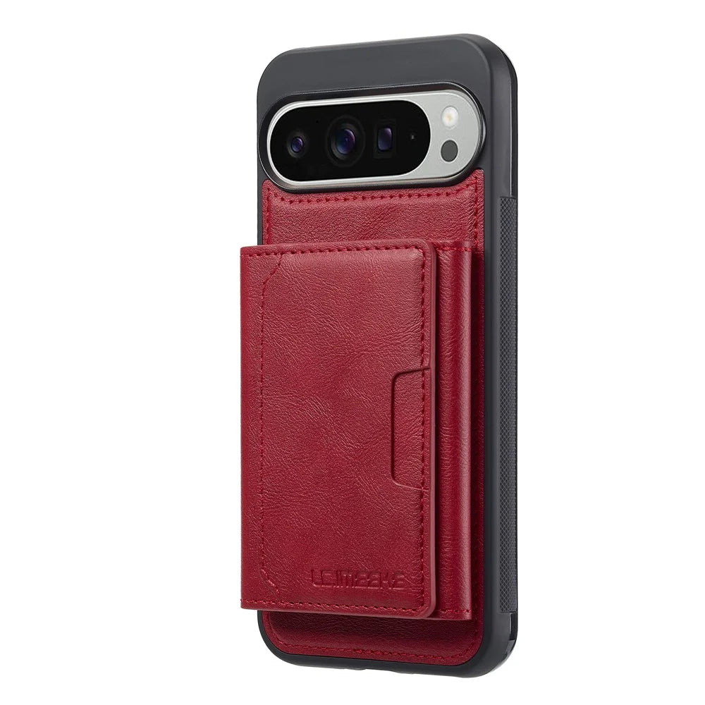 LC.IMEEKE L5 For Google Pixel 10 Pro XL Magnetic Phone Case Leather Back Cover with Detachable Card Holder - Red - 2