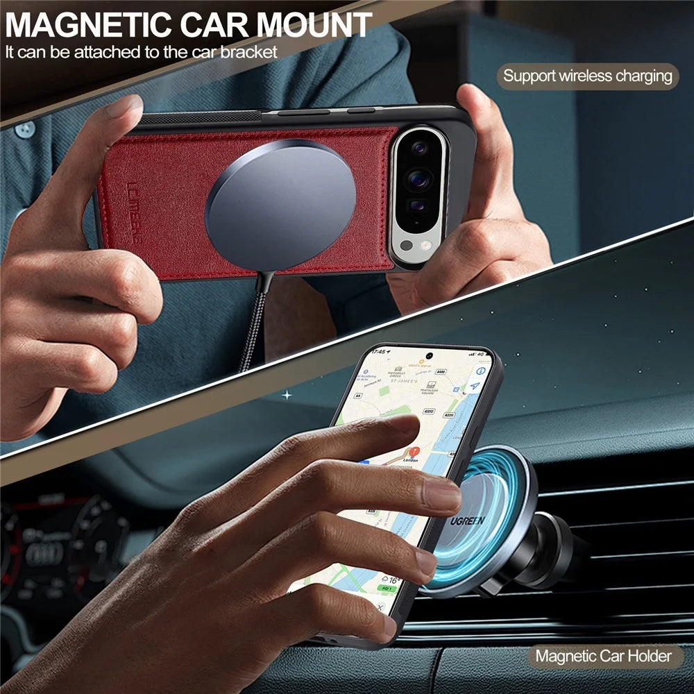 LC.IMEEKE L5 For Google Pixel 10 Pro XL Magnetic Phone Case Leather Back Cover with Detachable Card Holder - Red - 5