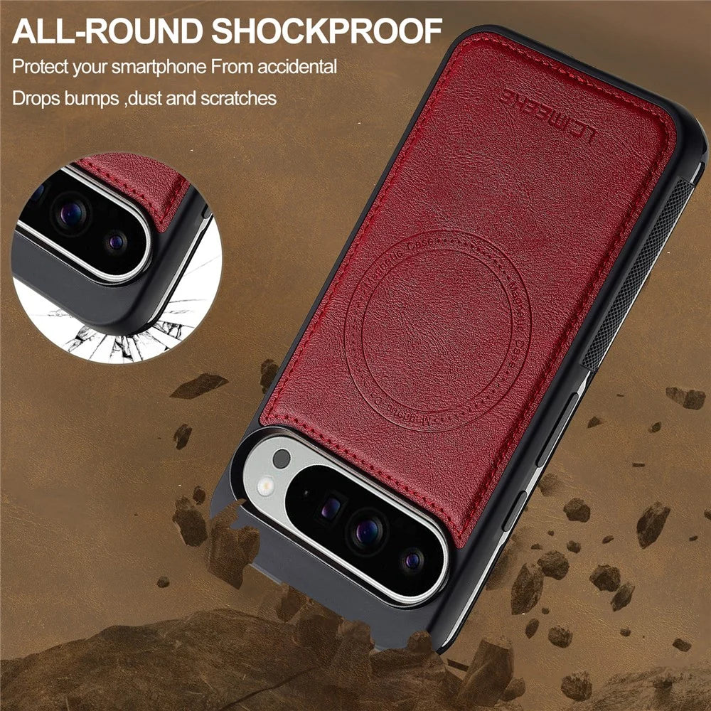 LC.IMEEKE L5 For Google Pixel 10 Pro / 10 / 9 Pro / 9 Magnetic Phone Case Leather Back Cover with Detachable Card Holder - Red - 3