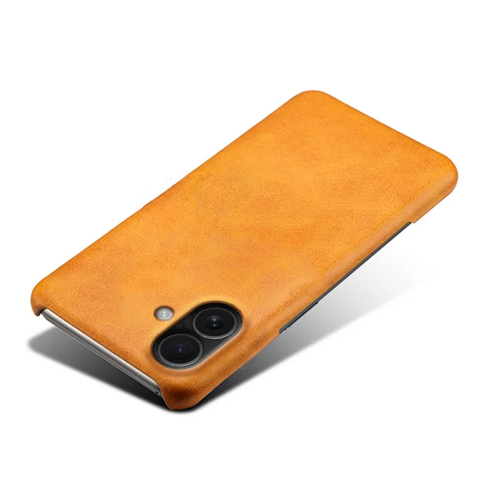 For iPhone 17 Case Calf Texture PU Leather Hard PC Protective Phone Cover - Orange - 4