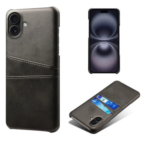 For iPhone 17 Case Dual Card Slots PU Leather + Hard PC Phone Cover - Black - 1