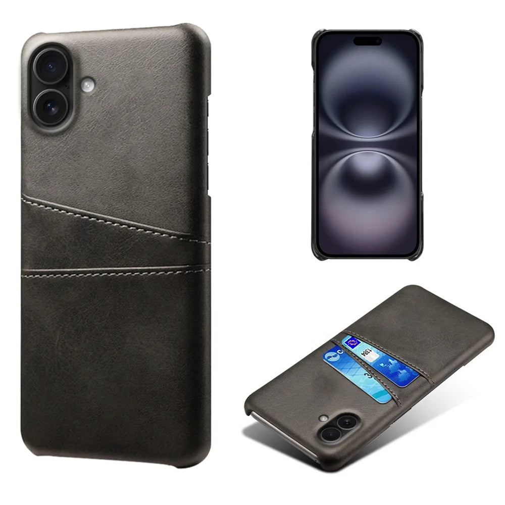 For iPhone 17 Case Dual Card Slots PU Leather + Hard PC Phone Cover - Black - 1