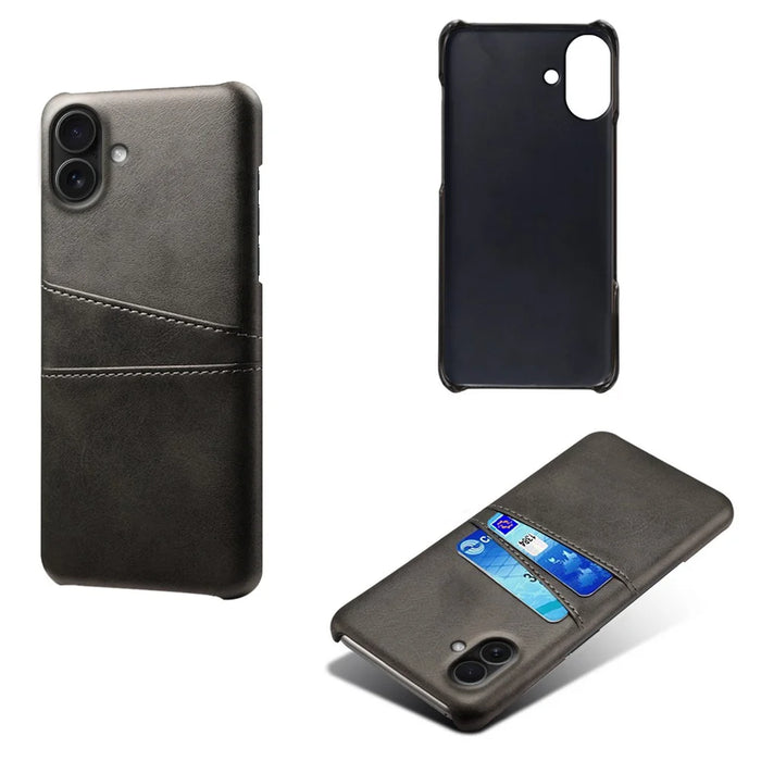 For iPhone 17 Case Dual Card Slots PU Leather + Hard PC Phone Cover - Black - 2