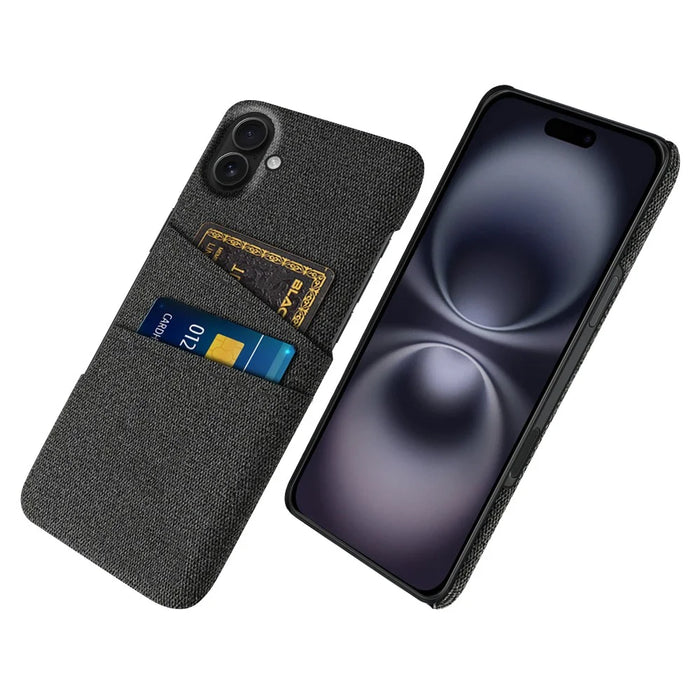 For iPhone 17 Case Cloth + Hard PC Phone Cover with Dual Card Slots - Black - 1