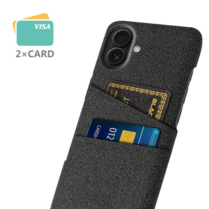 For iPhone 17 Case Cloth + Hard PC Phone Cover with Dual Card Slots - Black - 2