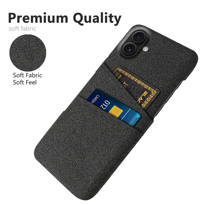 For iPhone 17 Case Cloth + Hard PC Phone Cover with Dual Card Slots - Black - 3