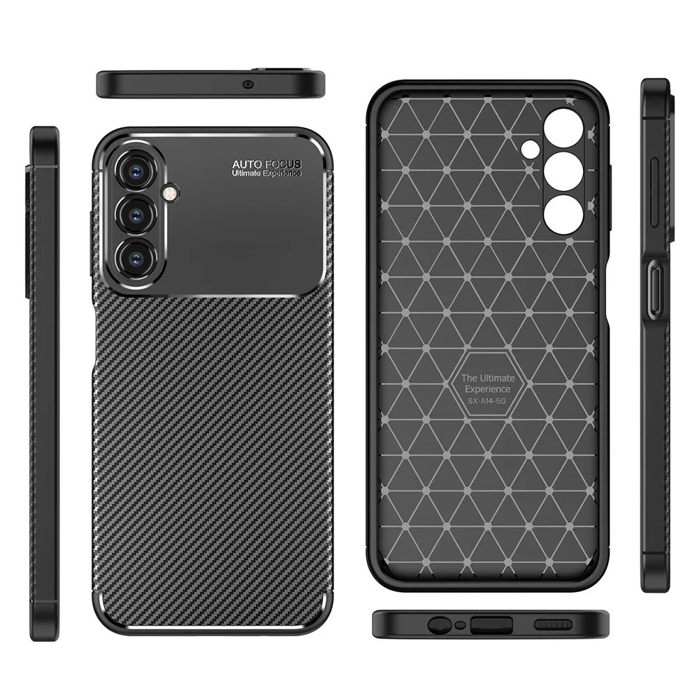 For Samsung Galaxy A14 5G / 4G Carbon Fiber Texture TPU Phone Back Case Drop-proof Anti-scratch Cover - Black - 1