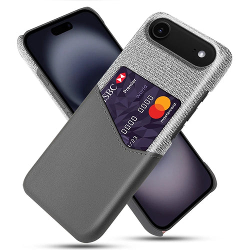 For iPhone Air Case PU Leather Cloth Texture Hard PC Phone Cover with Card Holder - Grey - 1