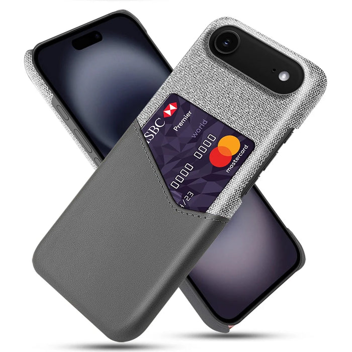 For iPhone Air Case PU Leather Cloth Texture Hard PC Phone Cover with Card Holder - Grey - 1