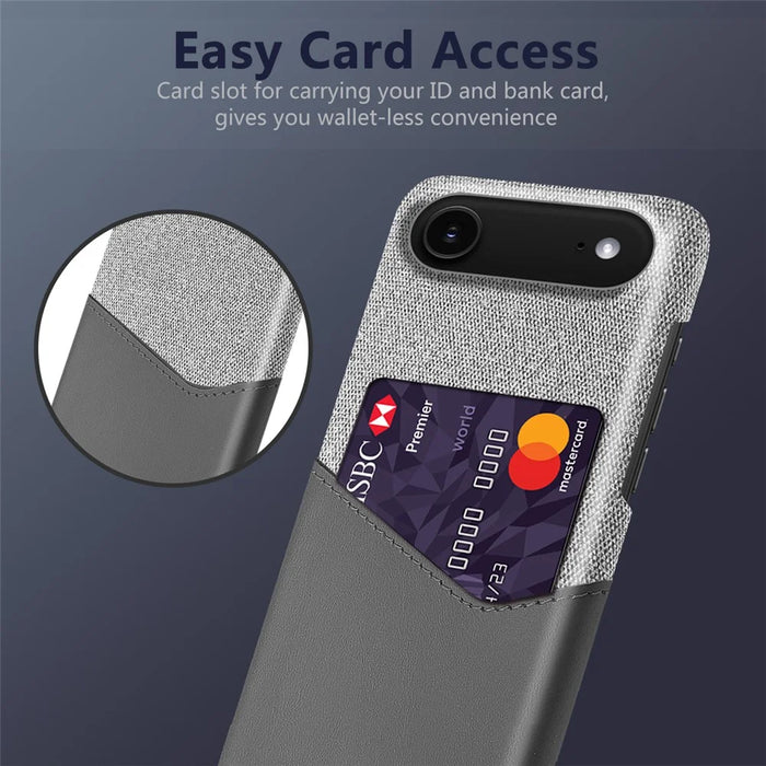 For iPhone Air Case PU Leather Cloth Texture Hard PC Phone Cover with Card Holder - Grey - 3