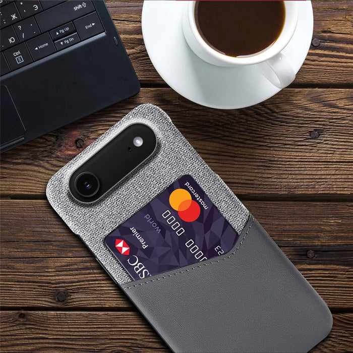For iPhone Air Case PU Leather Cloth Texture Hard PC Phone Cover with Card Holder - Grey - 4