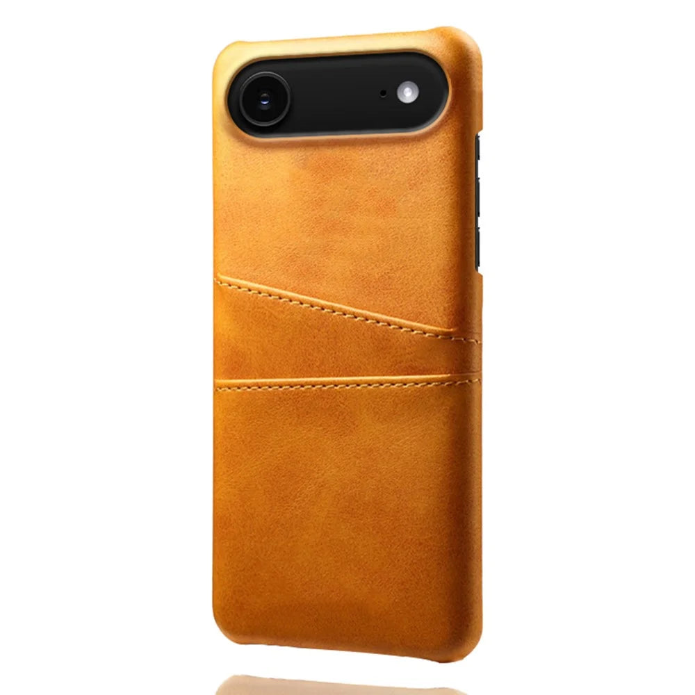 For iPhone Air Case Dual Card Slots PU Leather + Hard PC Phone Cover - Orange - 3