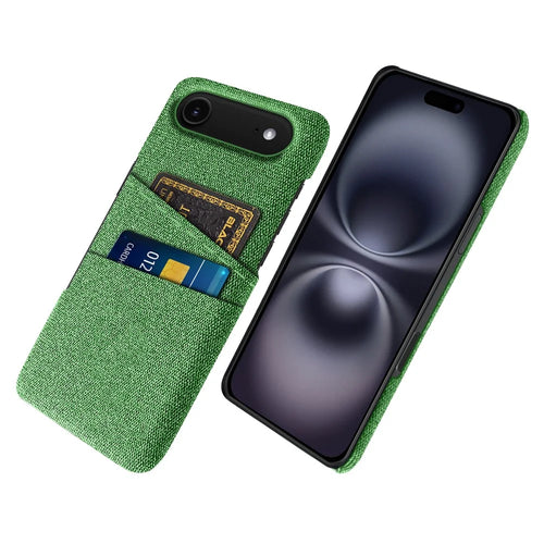 For iPhone Air Case Cloth + Hard PC Phone Cover with Dual Card Slots - Green - 1
