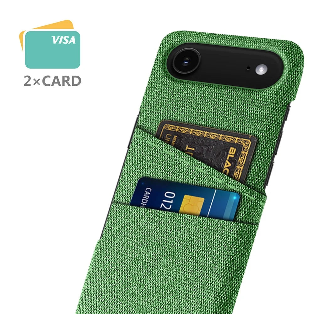 For iPhone Air Case Cloth + Hard PC Phone Cover with Dual Card Slots - Green - 2