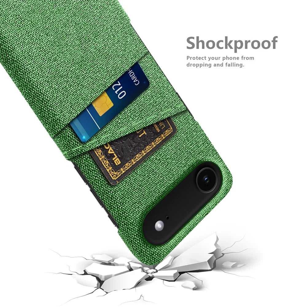 For iPhone Air Case Cloth + Hard PC Phone Cover with Dual Card Slots - Green - 4