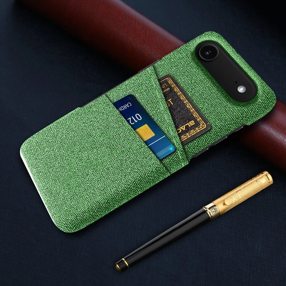 For iPhone Air Case Cloth + Hard PC Phone Cover with Dual Card Slots - Green - 5