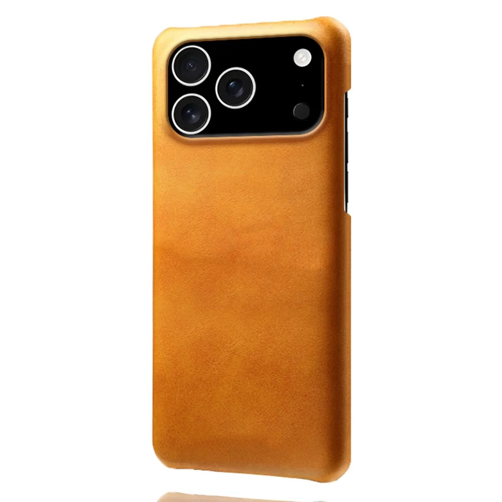 For iPhone 18 Pro / 17 Pro Case Calf Texture PU Leather Hard PC Protective Phone Cover - Orange - 1