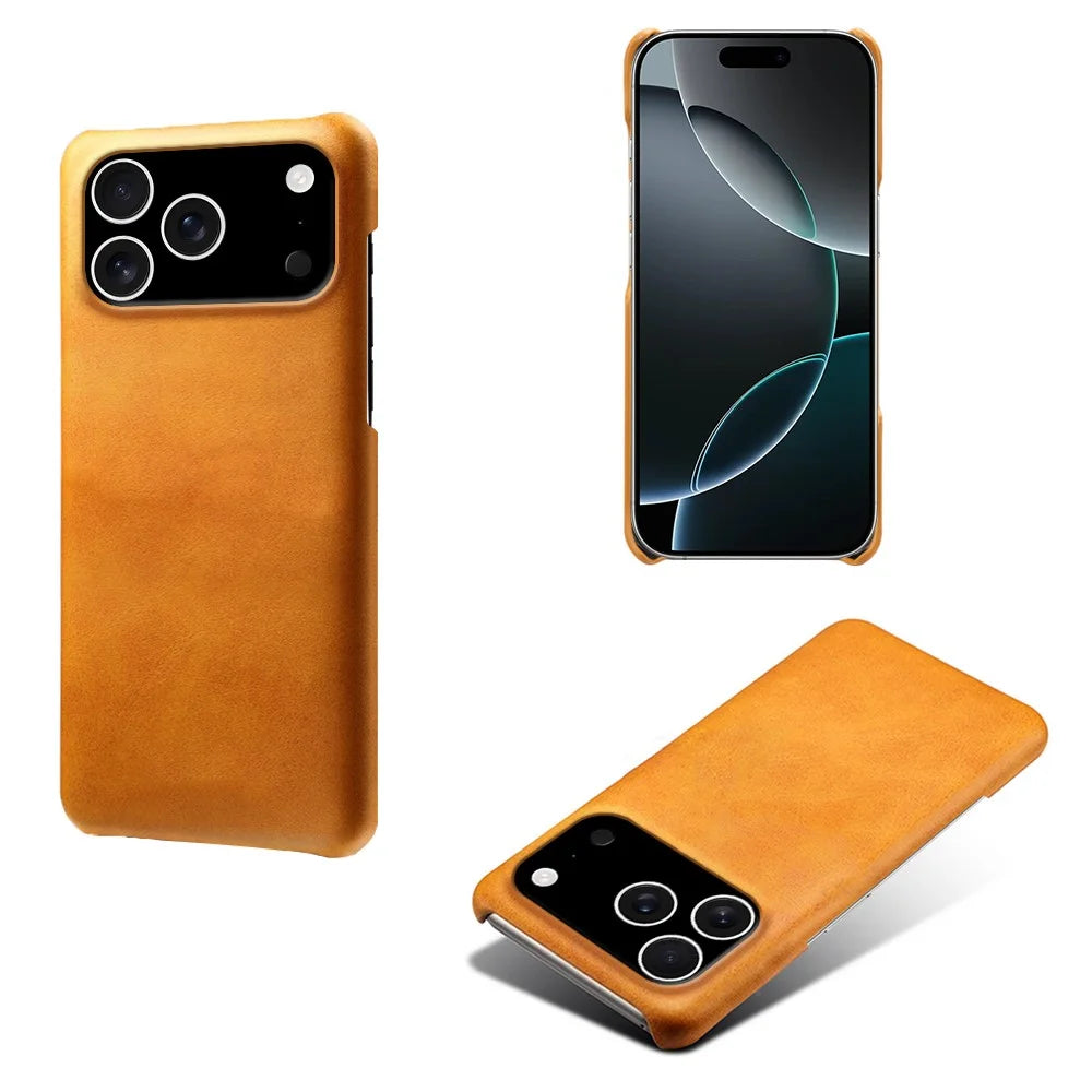 For iPhone 18 Pro / 17 Pro Case Calf Texture PU Leather Hard PC Protective Phone Cover - Orange - 3