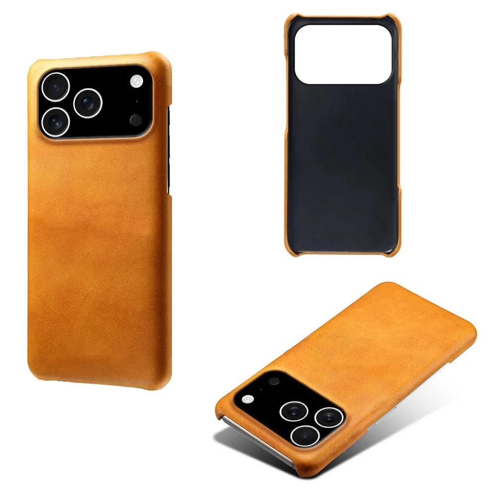 For iPhone 18 Pro / 17 Pro Case Calf Texture PU Leather Hard PC Protective Phone Cover - Orange - 4