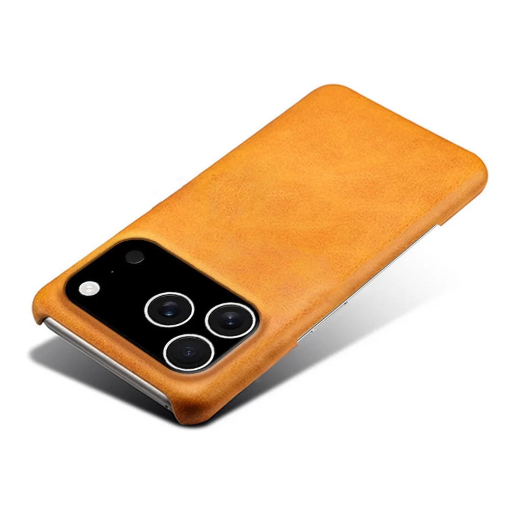 For iPhone 18 Pro / 17 Pro Case Calf Texture PU Leather Hard PC Protective Phone Cover - Orange - 5