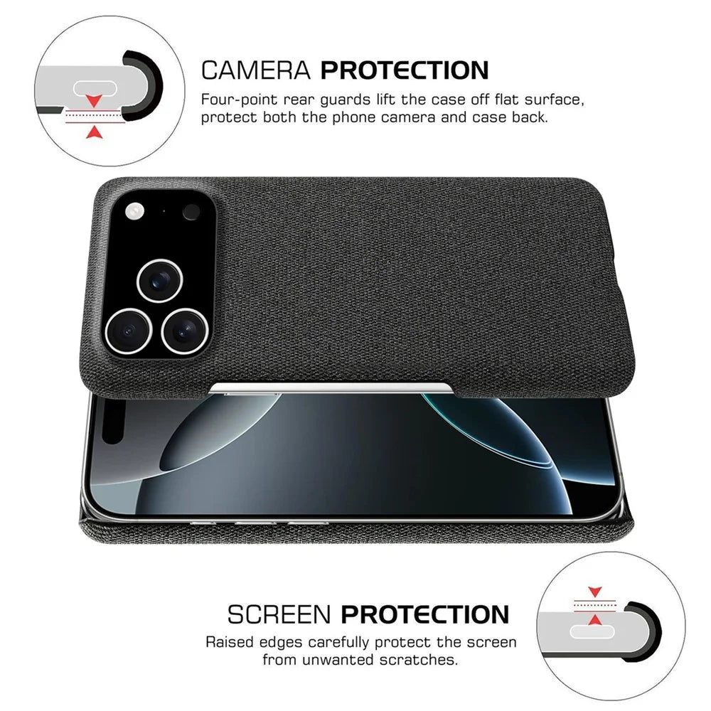 For iPhone 18 Pro / 17 Pro Phone Case Cloth Texture Anti-Scratch Protective PC Back Cover - Black - 3