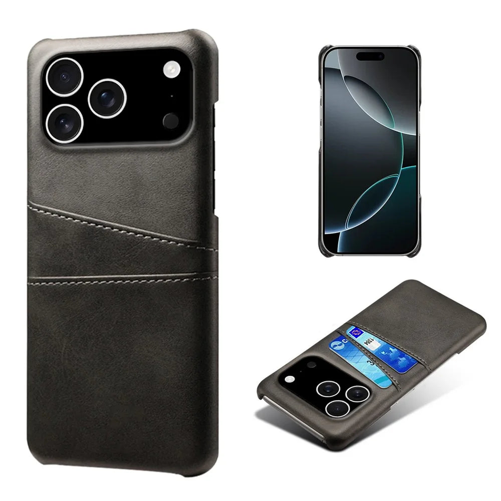 For iPhone 18 Pro / 17 Pro Case Dual Card Slots PU Leather + Hard PC Phone Cover - Black - 1