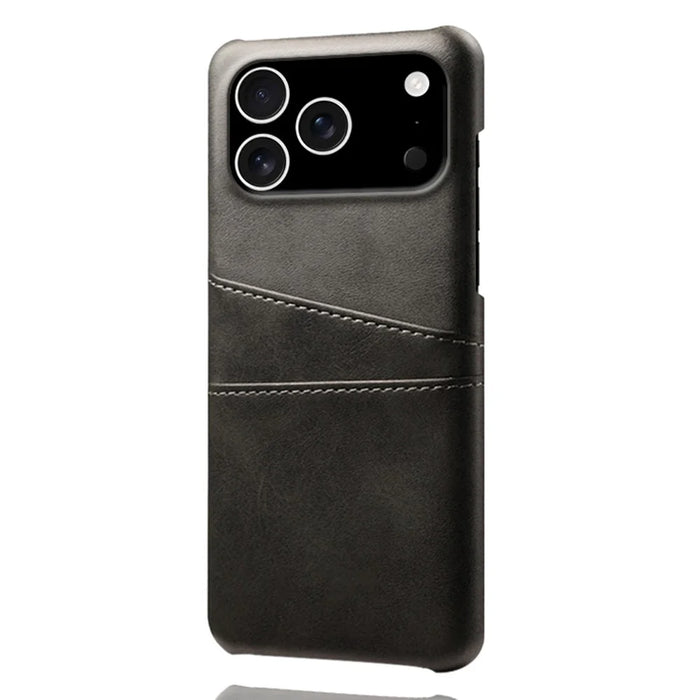 For iPhone 18 Pro / 17 Pro Case Dual Card Slots PU Leather + Hard PC Phone Cover - Black - 3