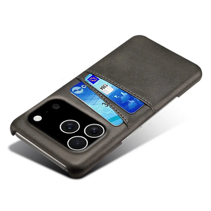 For iPhone 18 Pro / 17 Pro Case Dual Card Slots PU Leather + Hard PC Phone Cover - Black - 4