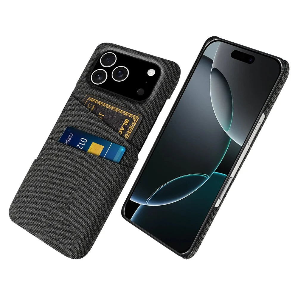 For iPhone 18 Pro / 17 Pro Case Cloth + Hard PC Phone Cover with Dual Card Slots - Black - 1