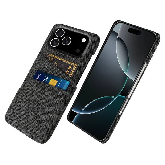 For iPhone 18 Pro / 17 Pro Case Cloth + Hard PC Phone Cover with Dual Card Slots - Black - 1