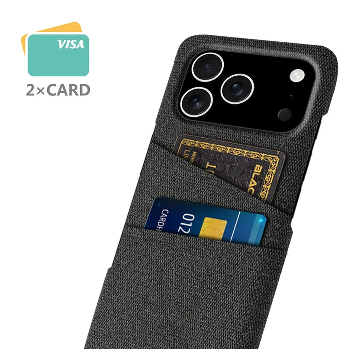 For iPhone 18 Pro / 17 Pro Case Cloth + Hard PC Phone Cover with Dual Card Slots - Black - 2