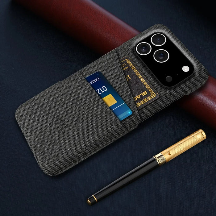 For iPhone 18 Pro / 17 Pro Case Cloth + Hard PC Phone Cover with Dual Card Slots - Black - 5