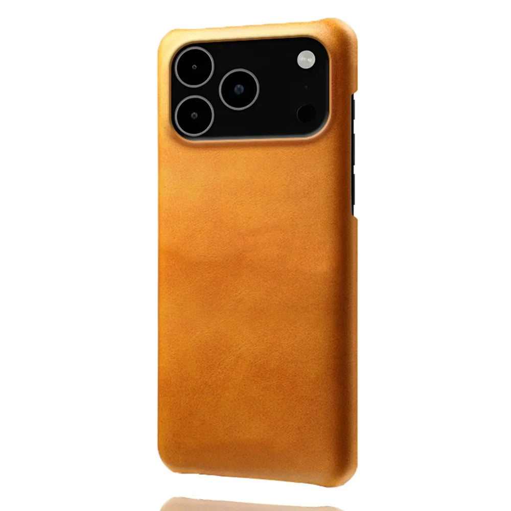 For iPhone 18 Pro Max / 17 Pro Max Case Calf Texture PU Leather Hard PC Protective Phone Cover - Orange - 1