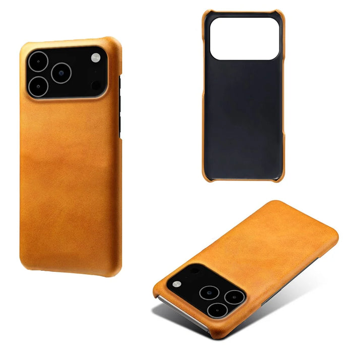 For iPhone 18 Pro Max / 17 Pro Max Case Calf Texture PU Leather Hard PC Protective Phone Cover - Orange - 2