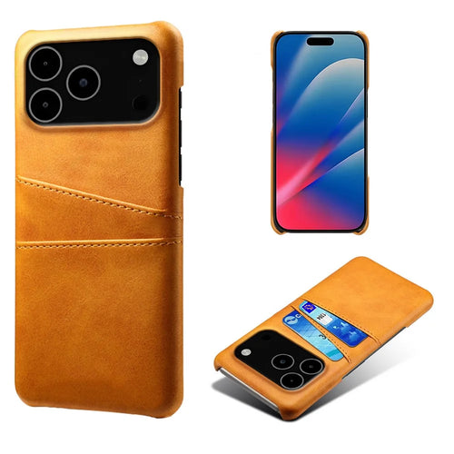 For iPhone 18 Pro Max / 17 Pro Max Case Dual Card Slots PU Leather + Hard PC Phone Cover - Orange - 1