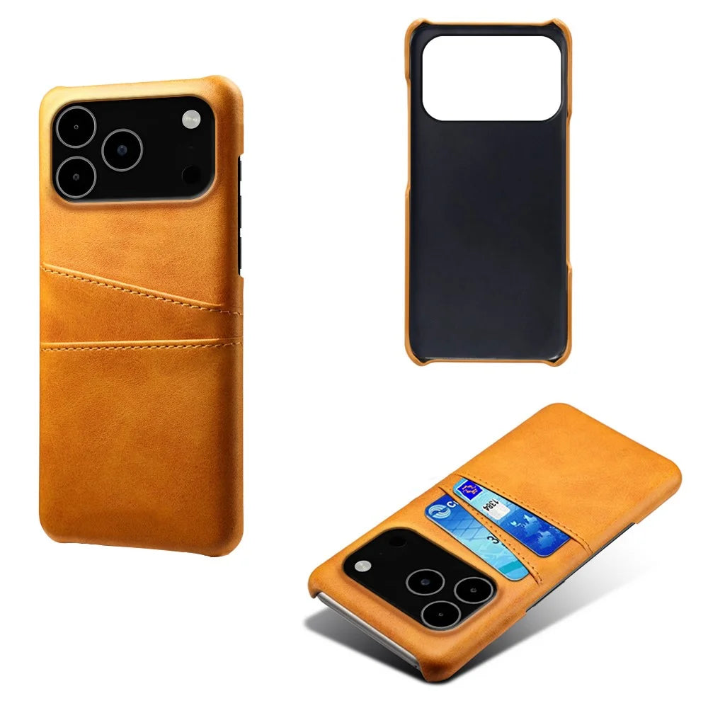 For iPhone 18 Pro Max / 17 Pro Max Case Dual Card Slots PU Leather + Hard PC Phone Cover - Orange - 2