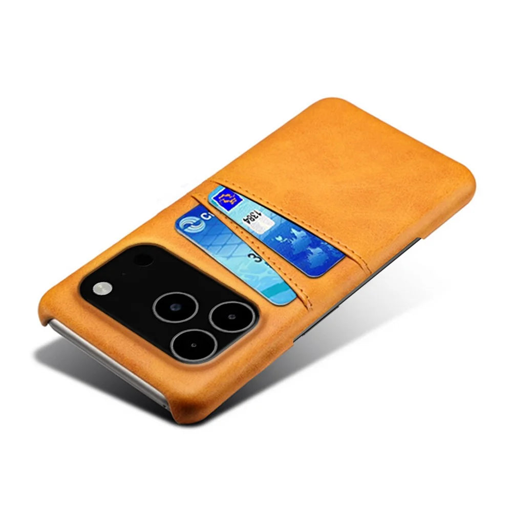 For iPhone 18 Pro Max / 17 Pro Max Case Dual Card Slots PU Leather + Hard PC Phone Cover - Orange - 3