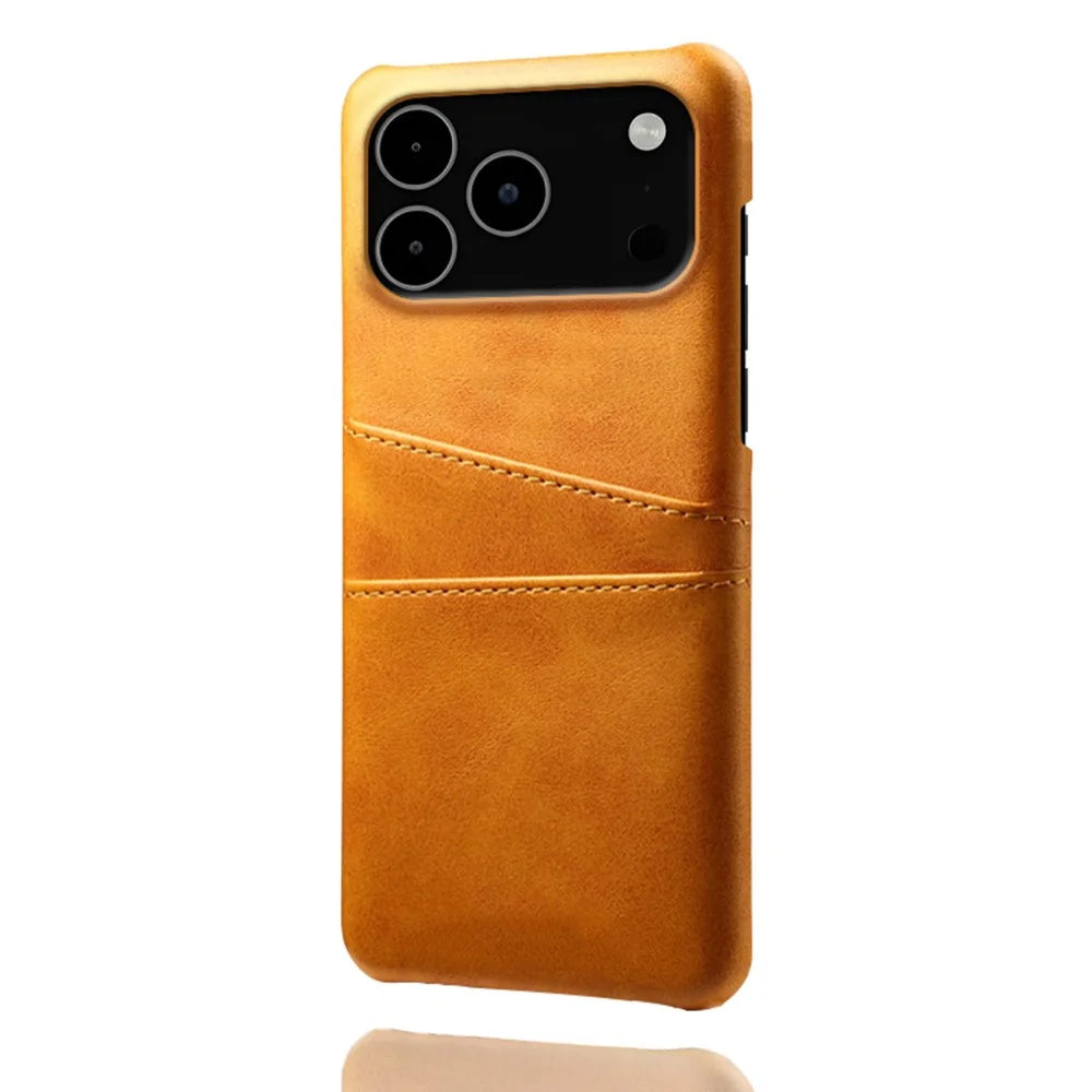 For iPhone 18 Pro Max / 17 Pro Max Case Dual Card Slots PU Leather + Hard PC Phone Cover - Orange - 4