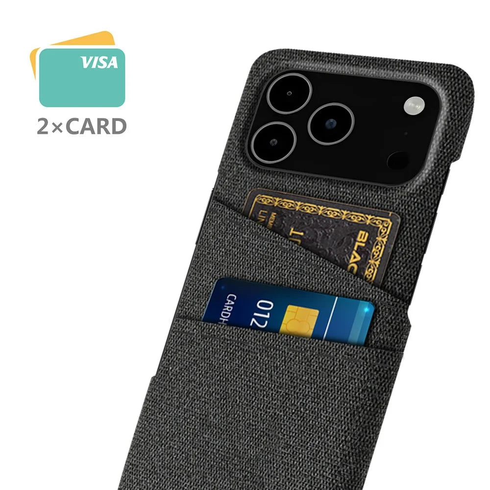 For iPhone 18 Pro Max / 17 Pro Max Case Cloth + Hard PC Phone Cover with Dual Card Slots - Black - 2