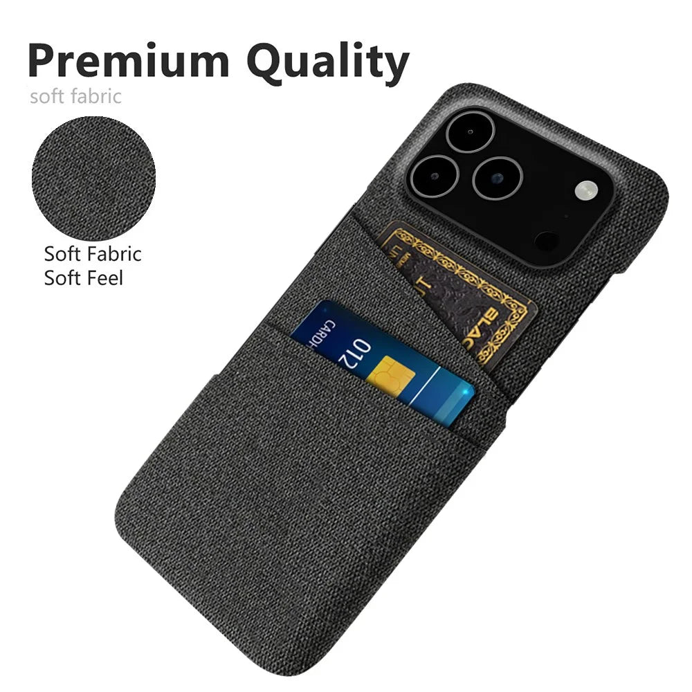 For iPhone 18 Pro Max / 17 Pro Max Case Cloth + Hard PC Phone Cover with Dual Card Slots - Black - 3