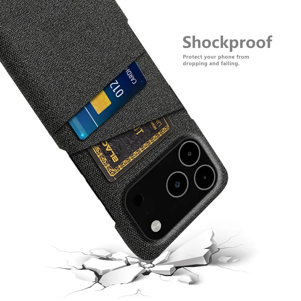 For iPhone 18 Pro Max / 17 Pro Max Case Cloth + Hard PC Phone Cover with Dual Card Slots - Black - 4