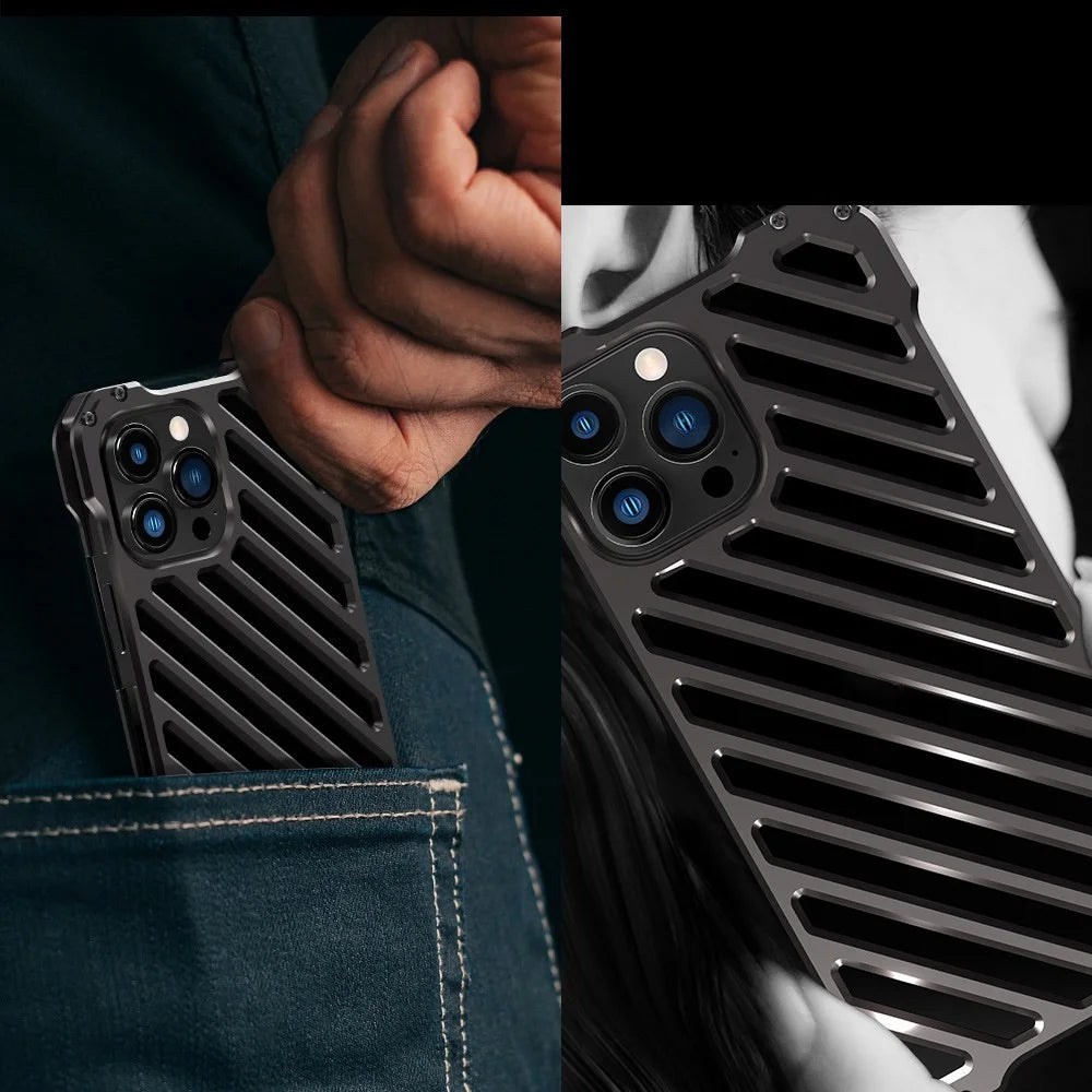 R-JUST RJ-50 for iPhone 14 Pro Anti-fall Armour Phone Case Aluminum Alloy Metal Frame Anti-scratch Hollow Mobile Phone Cover with Lens Protector - 2