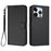 For iPhone 15 Pro Leather Case Wallet Stand Phone Cover with Wrist Strap - Black - 1