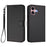 For iPhone 16 Leather Case Wallet Stand Phone Cover with Wrist Strap - Black - 1