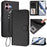 For iPhone 16 Leather Case Wallet Stand Phone Cover with Wrist Strap - Black - 2