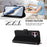 For iPhone 16 Leather Case Wallet Stand Phone Cover with Wrist Strap - Black - 4