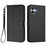 For iPhone 16 Plus Leather Case Wallet Stand Phone Cover with Wrist Strap - Black - 1