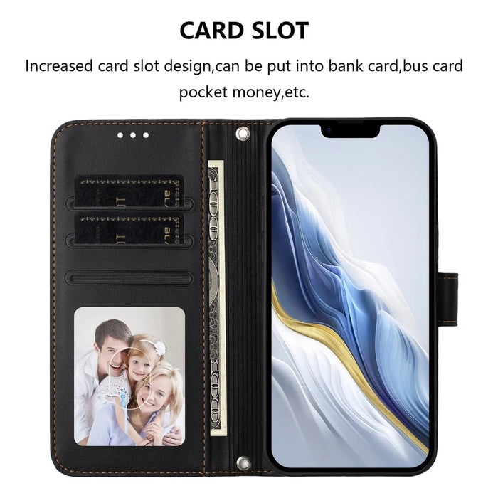 For iPhone 16 Plus Leather Case Wallet Stand Phone Cover with Wrist Strap - Black - 5