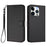 For iPhone 16 Pro Leather Case Wallet Stand Phone Cover with Wrist Strap - Black - 1