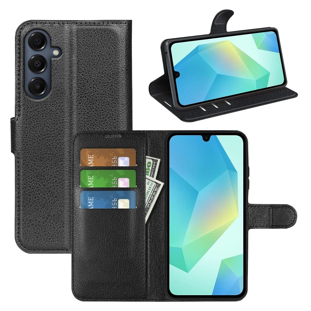 For Samsung Galaxy A18 5G / A18 4G / A17 5G / 4G / F17 5G / M17 5G Case Litchi Texture Shockproof Leather Wallet Phone Cover - Black - 5